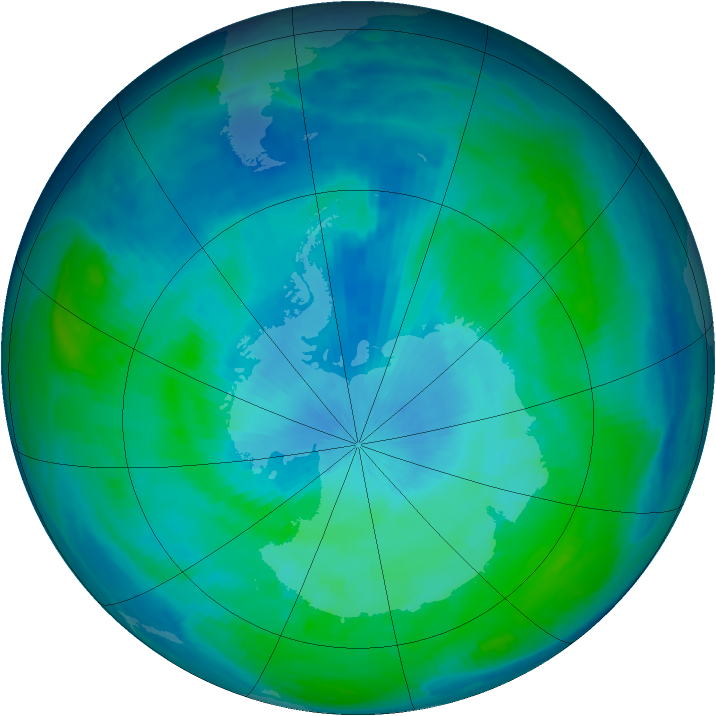 Antarctic ozone map for 19 February 1998